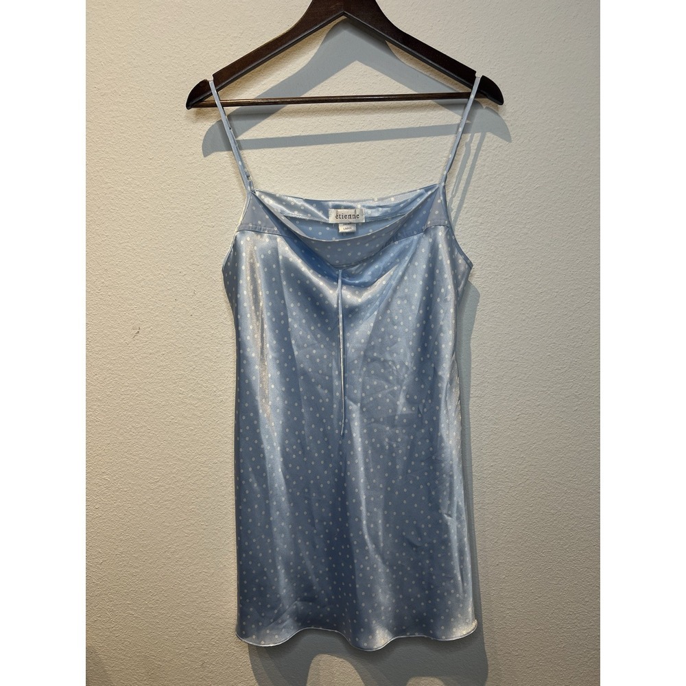 Vintage étienne Women's Y2K 90's Light Blue Polka Dot Fairy Satin Chemise Size L